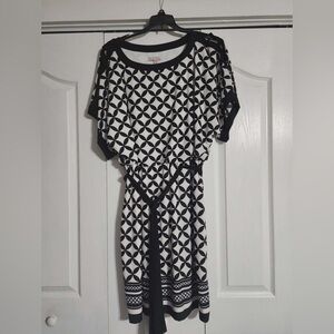 Dress Barn Black and Off-White Geometric Midi Dress